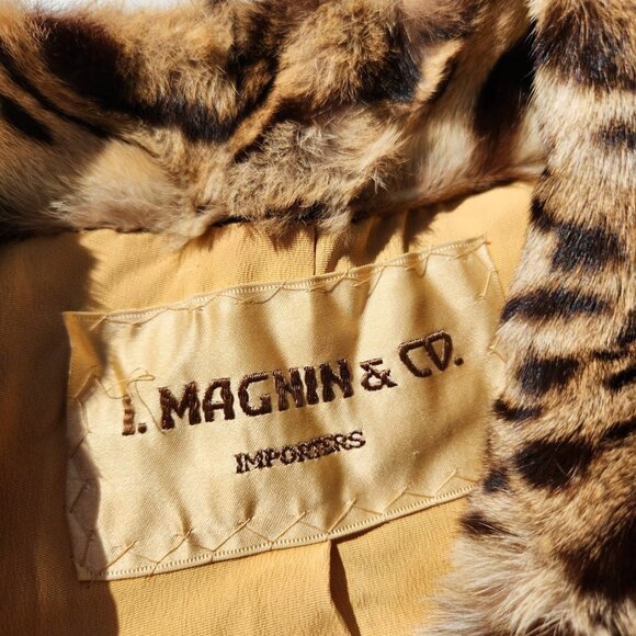 VINTAGE I. Magnin & Co. Cheetah Print Fur Mink Trench Coat Jacket Size M - Picture 6 of 16